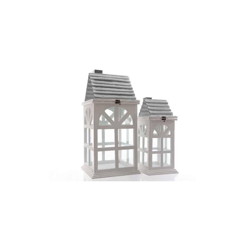 SET 2 LANTERNE A FORMA DI CASA BIANCHE
